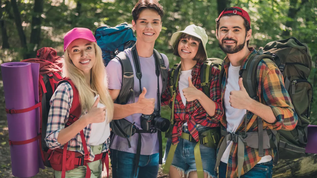 A small group with their creator host at a destination