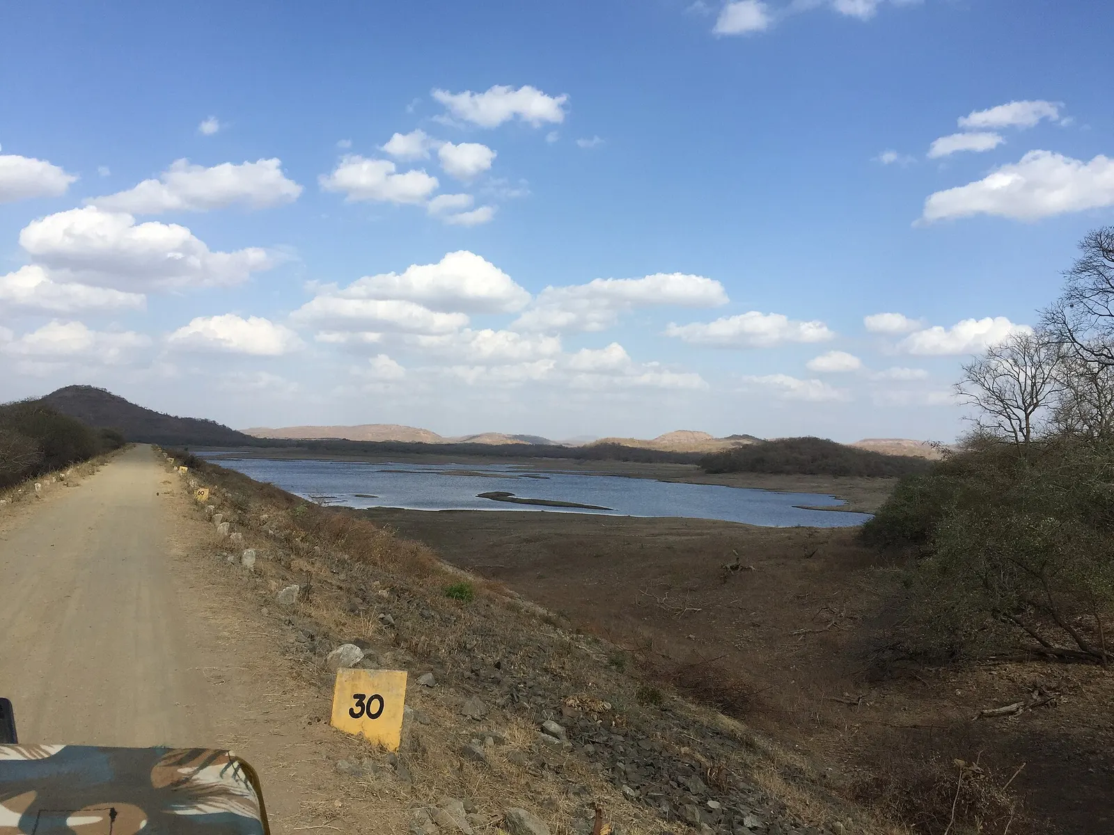 A dirt safari track running through dry deciduous forest near Kamleshwar dam in Gir