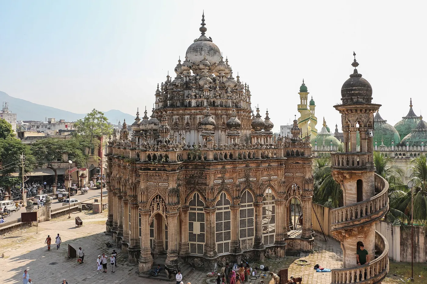 The ornate minarets and spiral staircases of Mahabat Maqbara in Junagadh