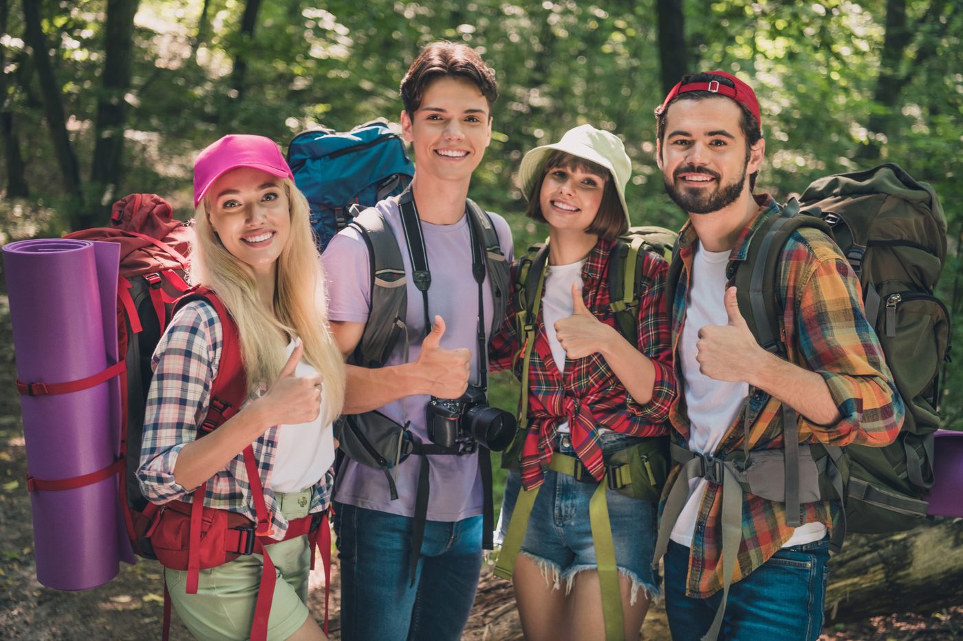 Happy travellers on a group trip they booked directly