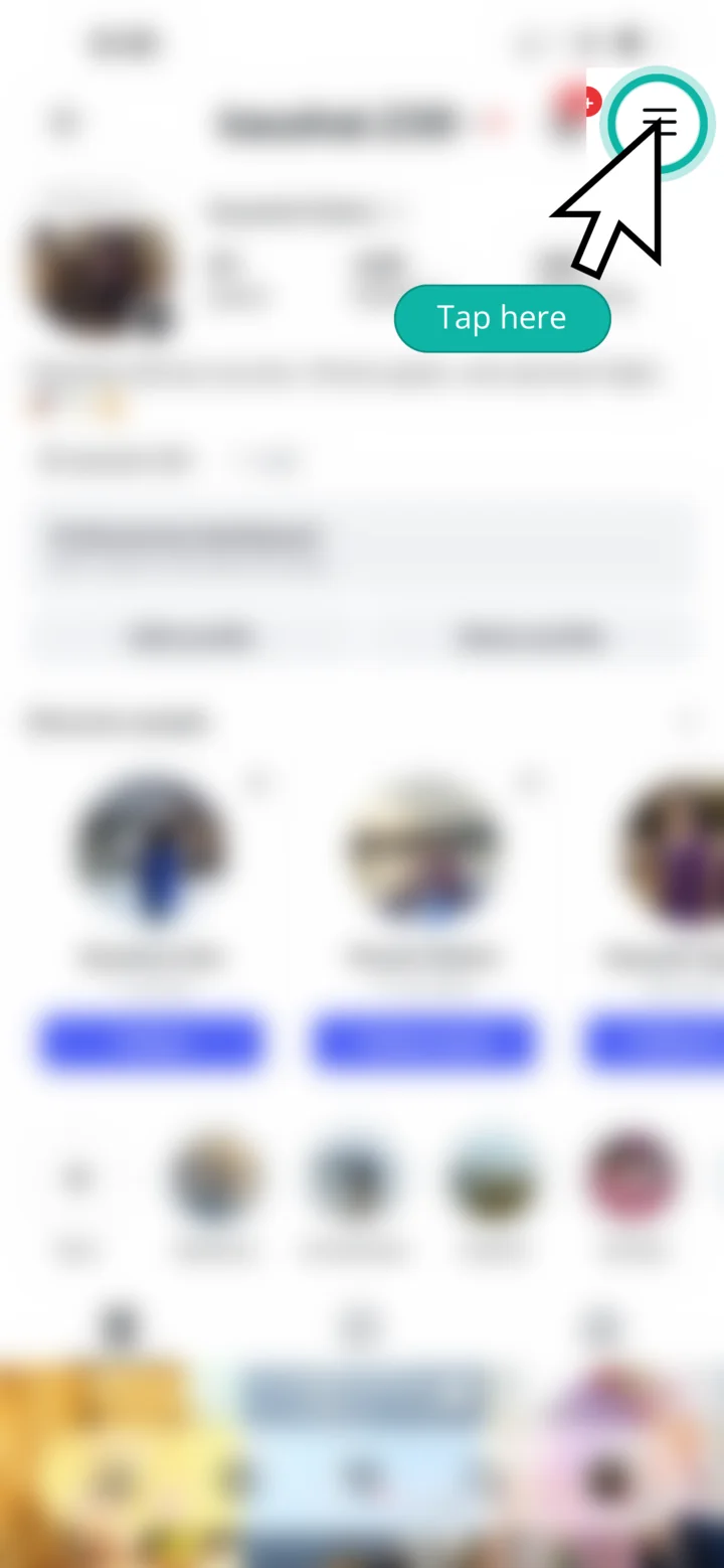 Instagram profile with the three-line menu icon highlighted in the top right